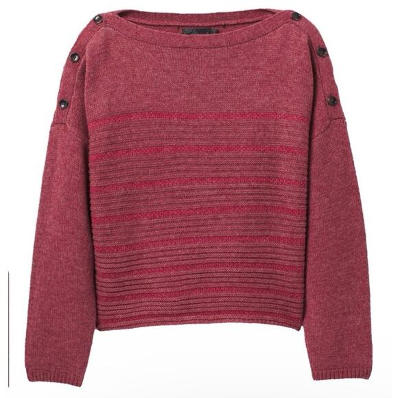 Prana Red Striped Boatneck Oversized Wool Blend Phono Sweater Size XS - Picture 1 of 6